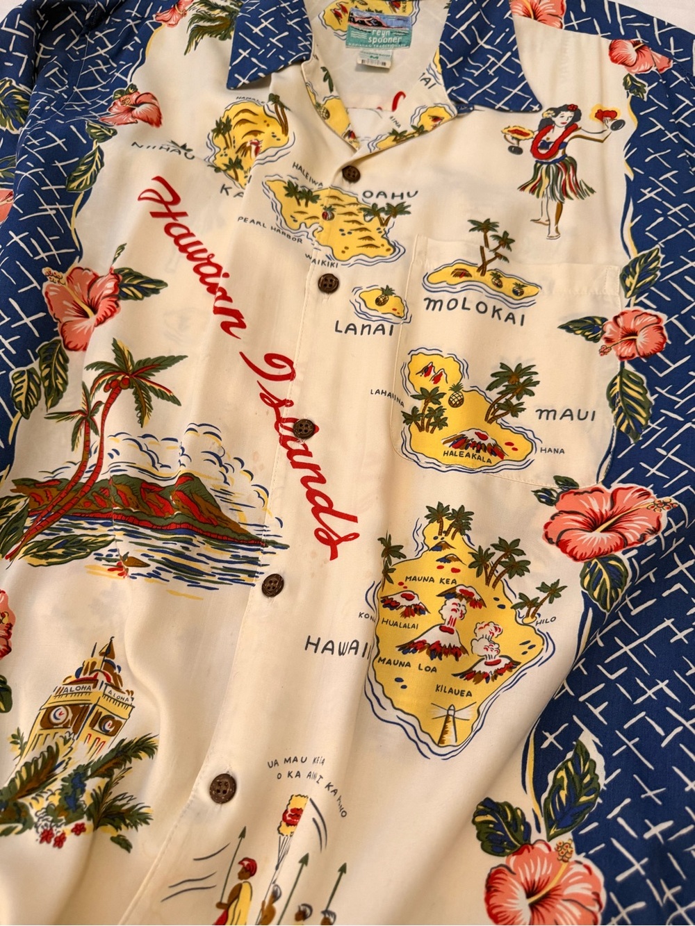 Vintage Hawaii State Map Rayon Island Hawaiian Shirt M Reyn Spooner